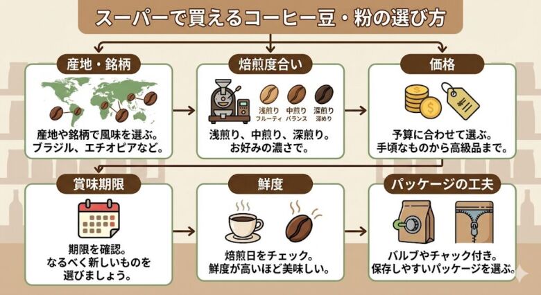 スーパーで買えるコーヒー豆・粉の選び方