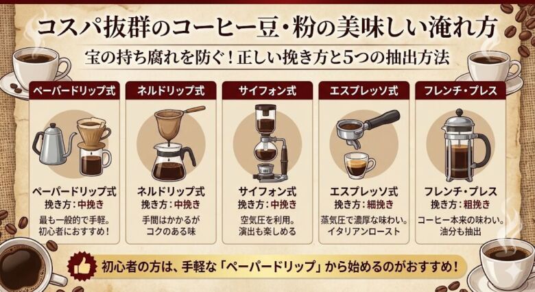 コスパ抜群のコーヒー豆・粉の美味しい淹れ方