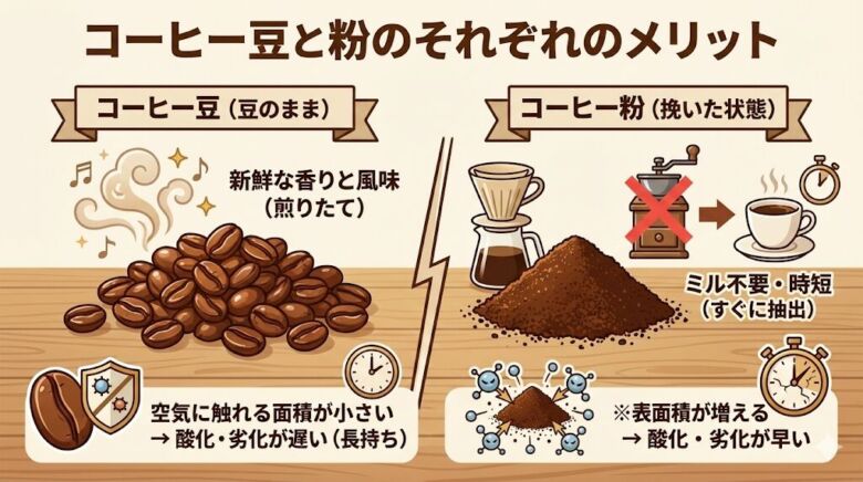 コーヒー豆と粉のそれぞれのメリット