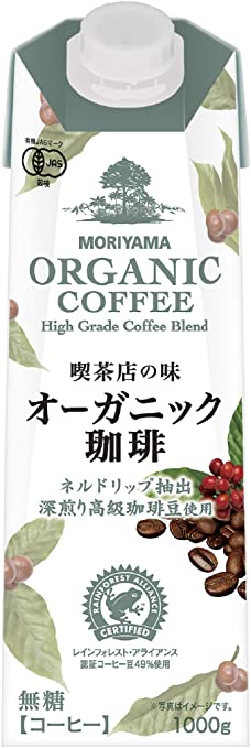 第6位.深煎り高級コーヒー豆を使用「守山乳業 喫茶店の味 オーガニック珈琲1000g ×6本」