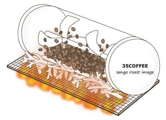 サンゴを使って焙煎している