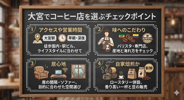 大宮でコーヒー店を選ぶチェックポイント