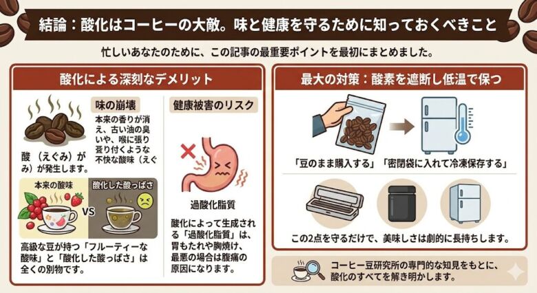 結論：酸化はコーヒーの大敵。味と健康を守るために知っておくべきこと