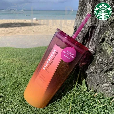 STARBUCKS COFFEE HAWAII COLLECTION タンブラー 18oz(532ml) コップ 蓋つき ピンク×オレンジグラデーションデザイン