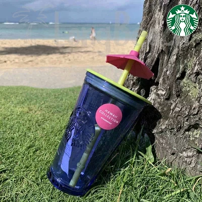  STARBUCKS COFFEE HAWAII COLLECTION タンブラー 16oz(473ml) RECYCLE GLASS リサイクルガラス アンブレラ飾り