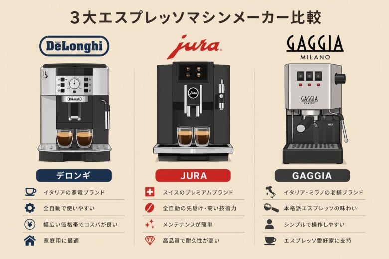 デロンギ・JURA・GAGGIA 3大メーカー徹底比較