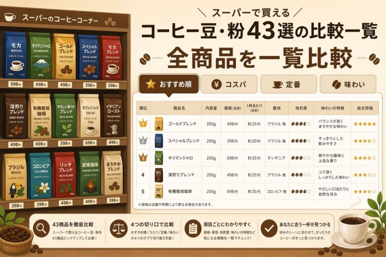 スーパーで買えるコーヒー豆・粉のおすすめ43選 比較一覧