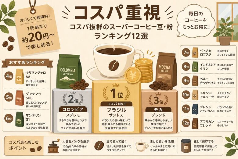 コスパ抜群のスーパーコーヒー豆・粉ランキング12選