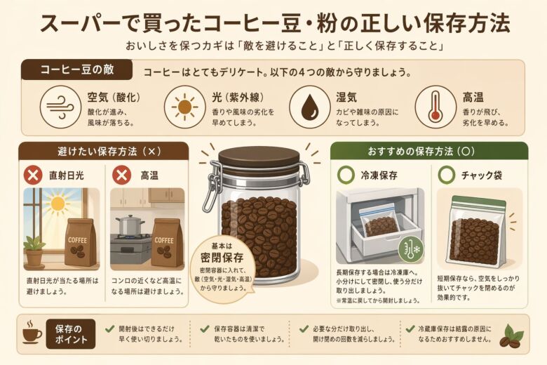 スーパーで買ったコーヒー豆・粉の正しい保存方法