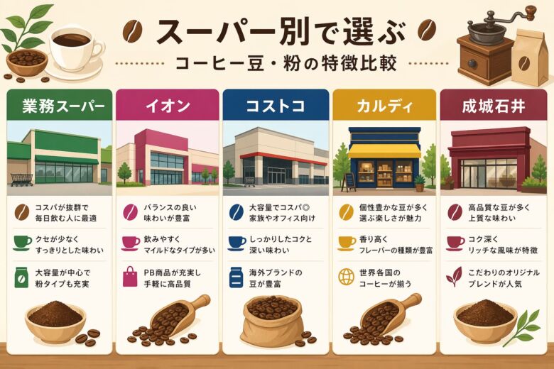 スーパー別に見るコーヒー豆・粉の特徴