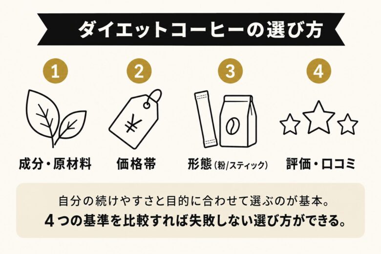 ダイエットコーヒーの選び方4つの基準（成分/価格/形態/評価）