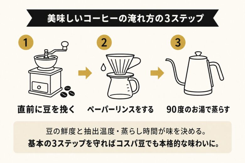 コスパ抜群のコーヒー豆・粉の美味しい淹れ方3ステップ
