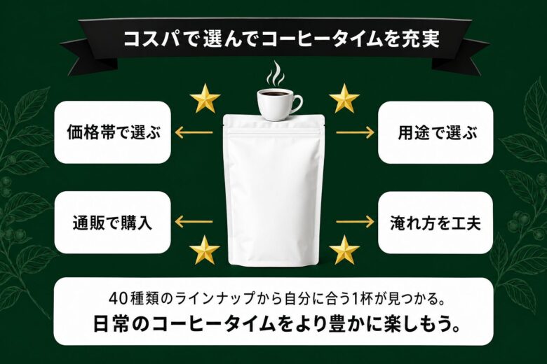 コスパ高いコーヒー豆・粉で充実したコーヒータイムを送るまとめ