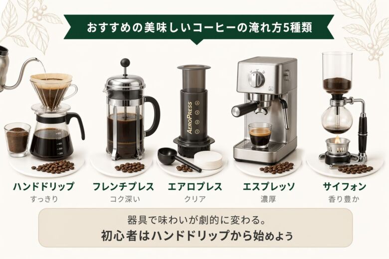 コーヒーの淹れ方5種類比較