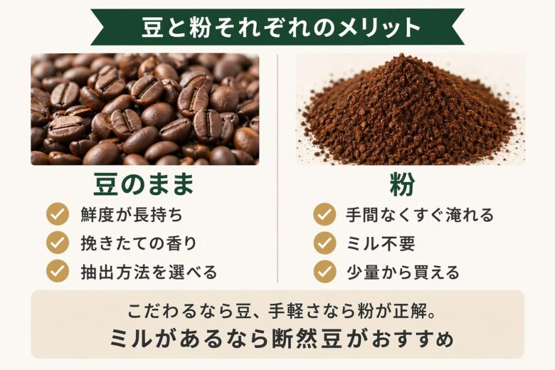 豆と粉それぞれのメリット比較