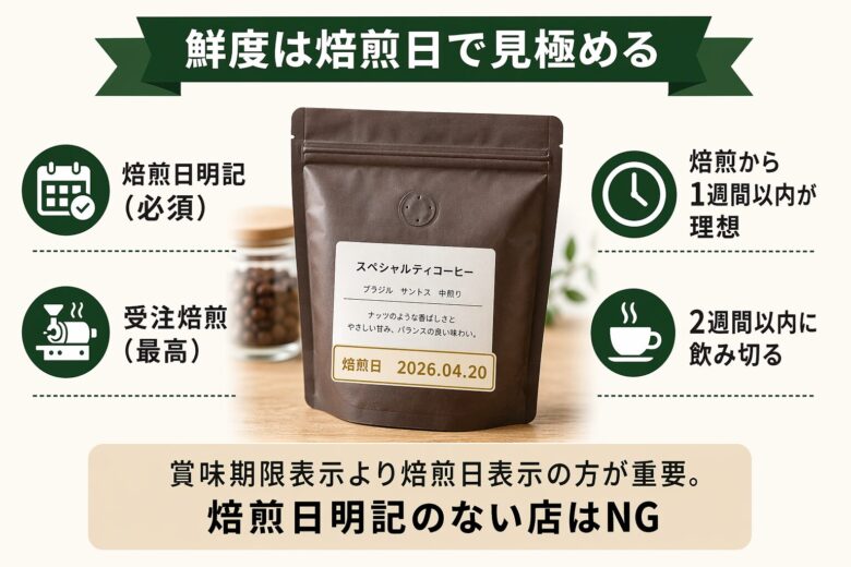 コーヒー豆の鮮度は焙煎日で見極める