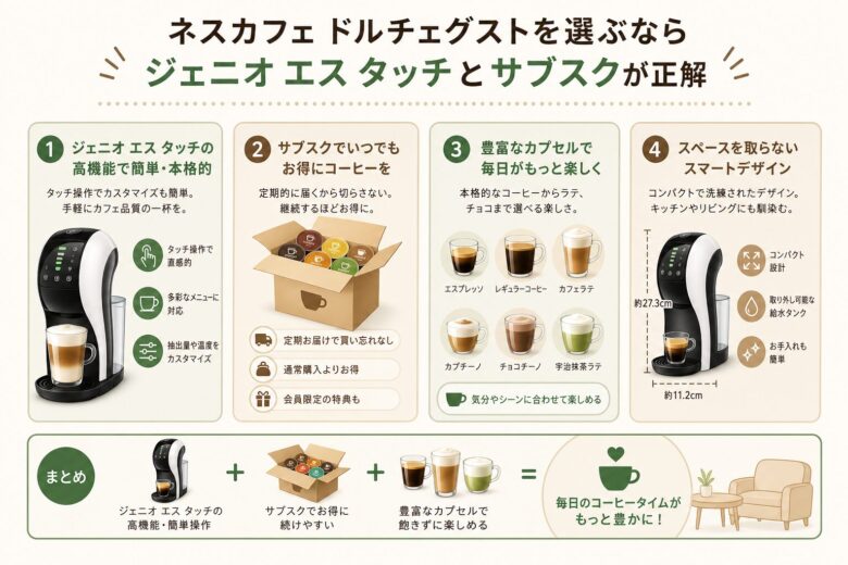 ネスカフェ ドルチェグストを選ぶならジェニオ エス タッチとサブスクが正解