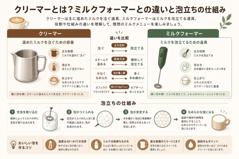 クリーマーとは?ミルクフォーマーとの違いと泡立ちの仕組み