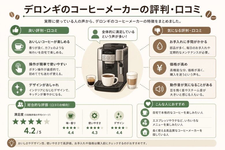 デロンギのコーヒーメーカーの評判・口コミ