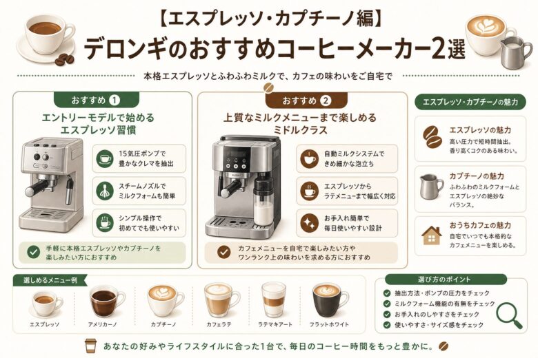 【エスプレッソ・カプチーノ編】デロンギのおすすめコーヒーメーカー2選