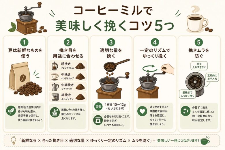 コーヒーミルで美味しく挽くコツ5つ