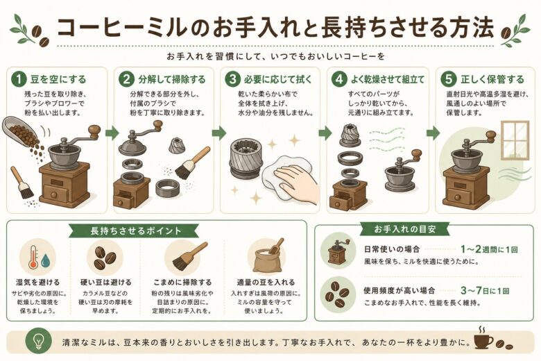 コーヒーミルのお手入れと長持ちさせる方法