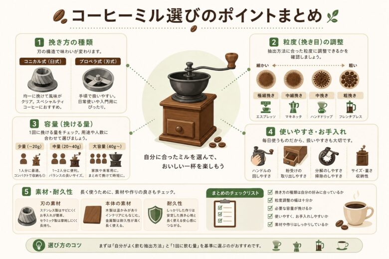コーヒーミル選びのポイントまとめ