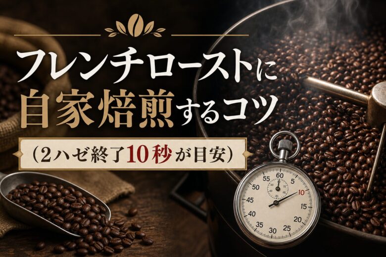 フレンチローストに自家焙煎するコツ（2ハゼ終了10秒が目安）
