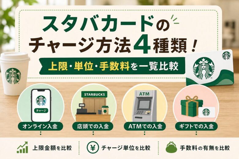 スタバカードのチャージ方法4種類！上限・単位・手数料を一覧比較