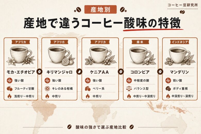 産地別コーヒーの酸味比較 図解