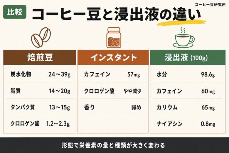 コーヒー豆の栄養素 浸出液と何が違うか