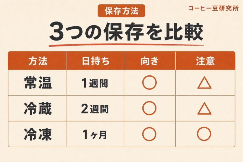 コーヒー豆 保存方法の比較 常温 冷蔵 冷凍