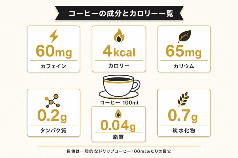 コーヒーの成分とカロリー一覧