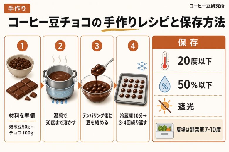 コーヒー豆チョコの手作りレシピと保存方法