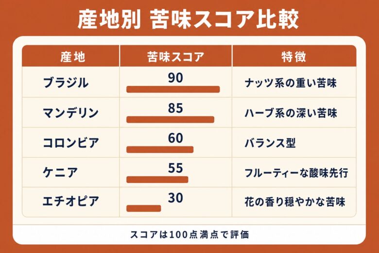 産地別コーヒー豆の苦味比較