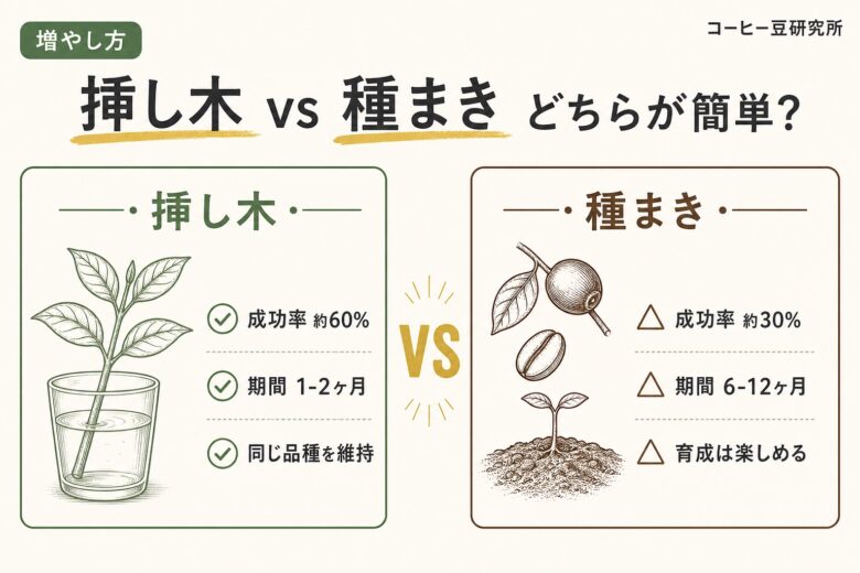 コーヒーの木の増やし方 挿し木と種まき比較