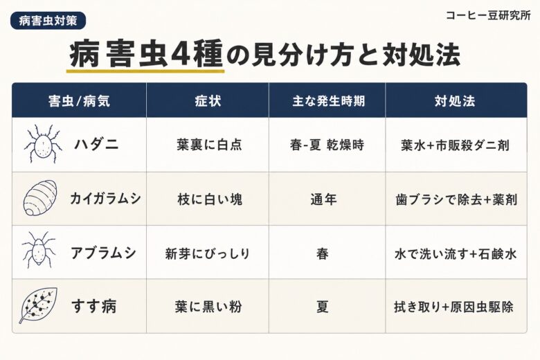 コーヒーの木の病害虫4種の対処法