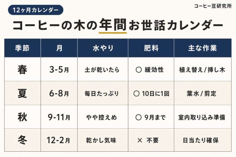 コーヒーの木の年間お世話カレンダー