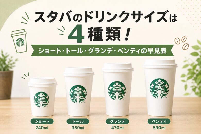スタバのドリンクサイズは4種類！ショート・トール・グランデ・ベンティの早見表