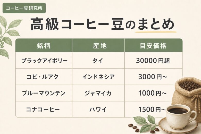 高級コーヒー豆のまとめ