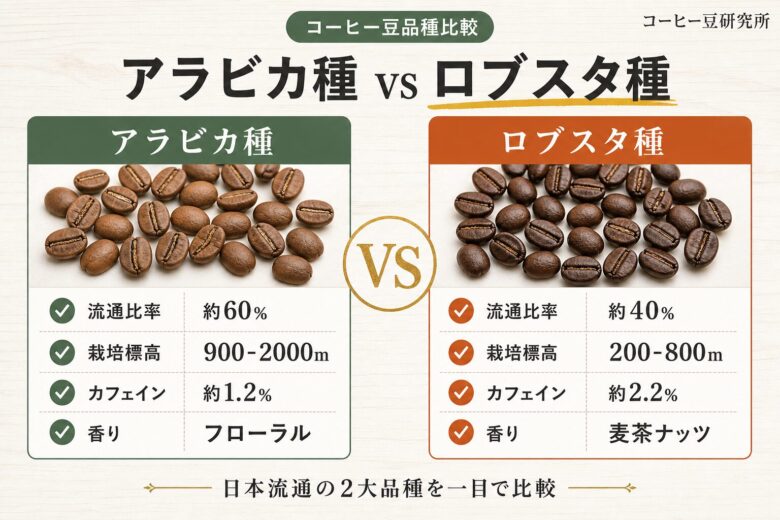 コーヒー豆の品種の違い アラビカ種 ロブスタ種