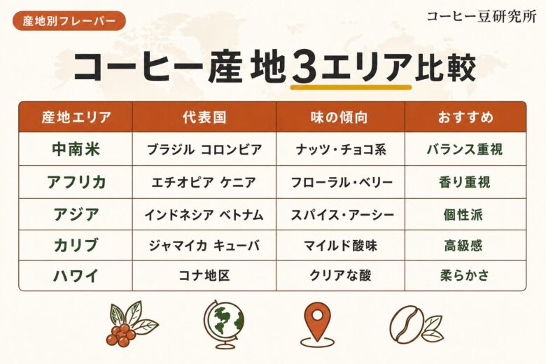 コーヒー産地の違い 3エリア比較