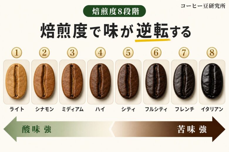 コーヒー焙煎度の違い 8段階
