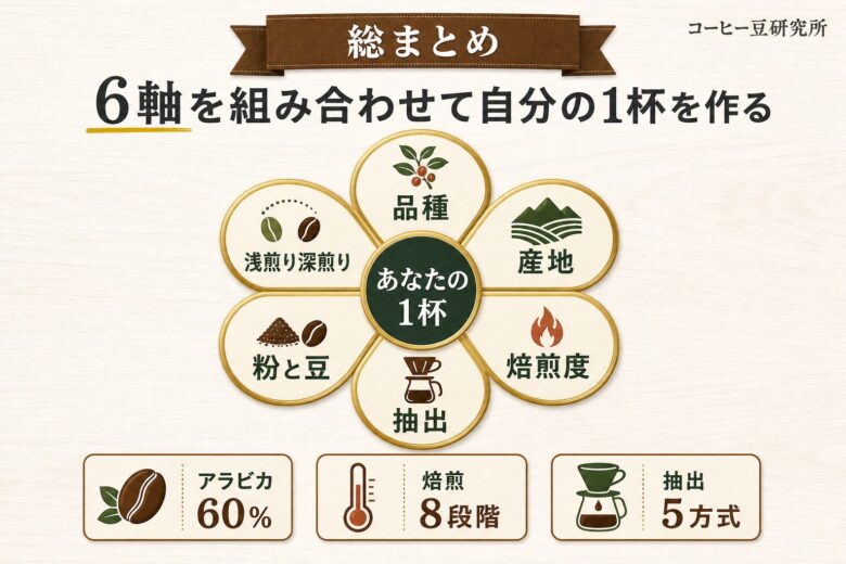 コーヒーの違いを6軸で総まとめ