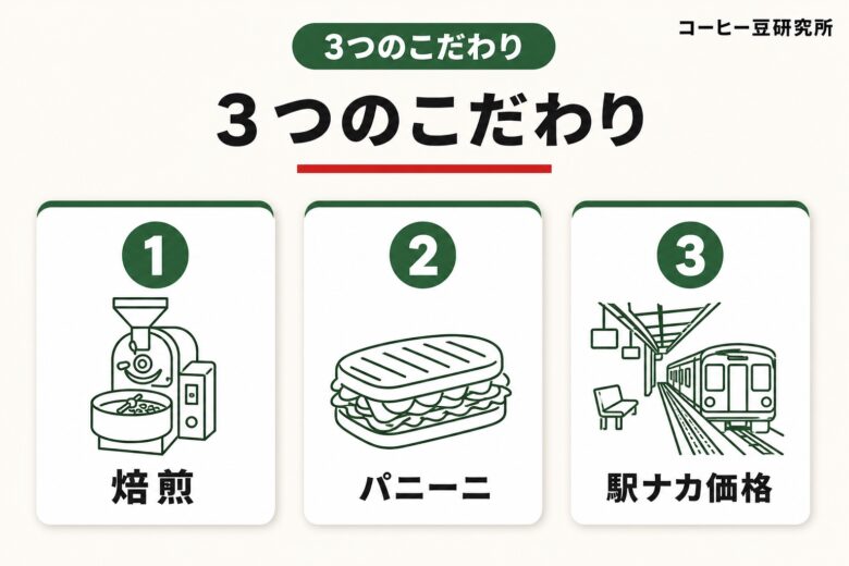 ベックスコーヒーの3つのこだわり 厳選豆・自家製パニーニ・駅ナカ価格