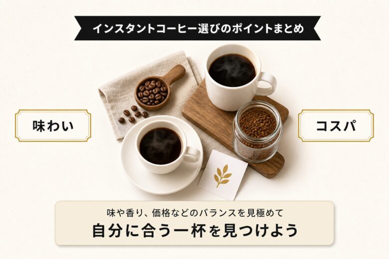 インスタントコーヒー選びのポイントまとめ