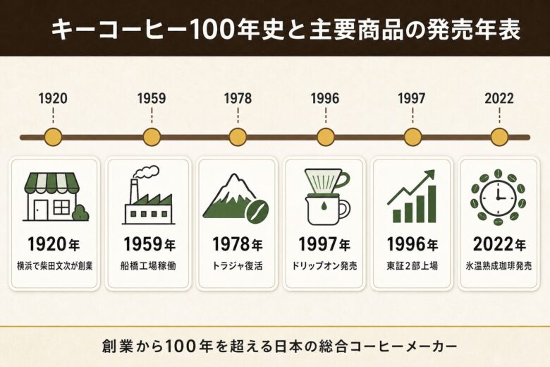 キーコーヒーの100年史と主要商品の発売年表