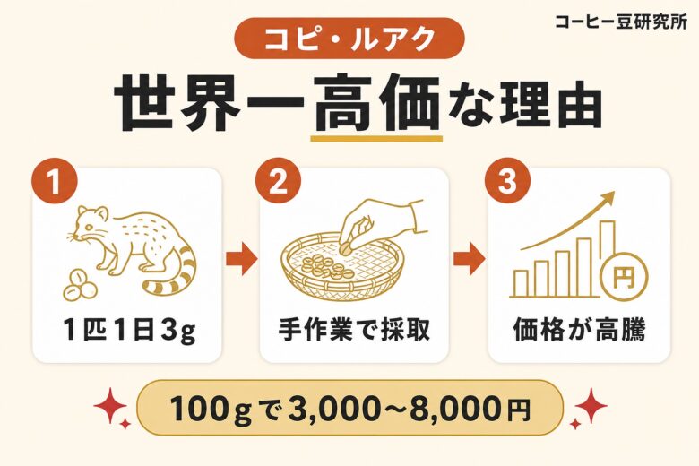 コピ・ルアクが世界一高価な理由 1匹1日3g