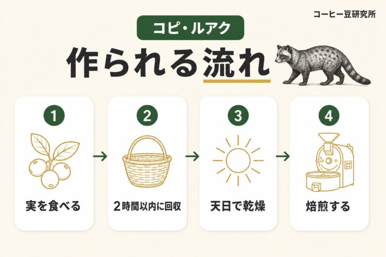コピ・ルアクが作られる流れ 4ステップ