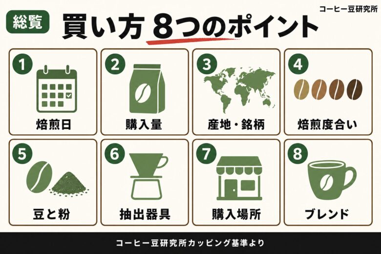 コーヒー豆の買い方で押さえる8つのポイントを総覧